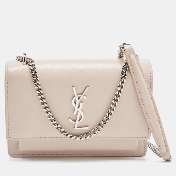 Saint Laurent Light Pink Leather Sunset Wallet On Chain - Picture 1 of 8